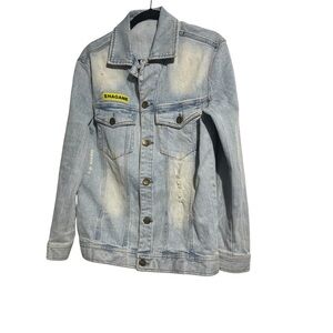 Bibisama Anime Hagane Jean Jacket Distressed Light Blue Denim Size 2 (Medium)